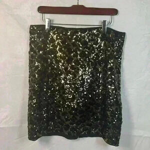 Cache Sequin Party Skirt Size 10 Leopard Print Gold Black Stretch Lined Back Zip